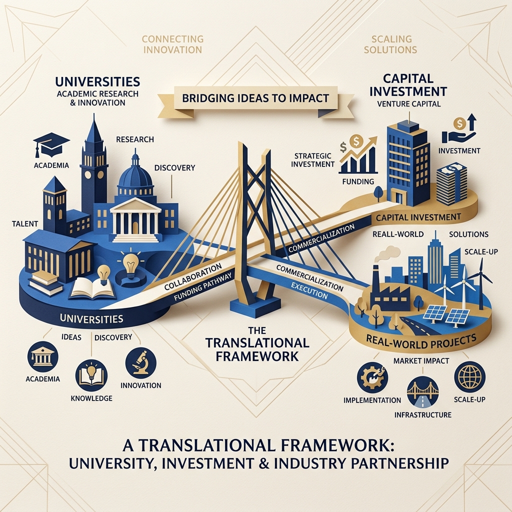 Bridging Universities, Capital, and Real-World Projects conceptual graphic